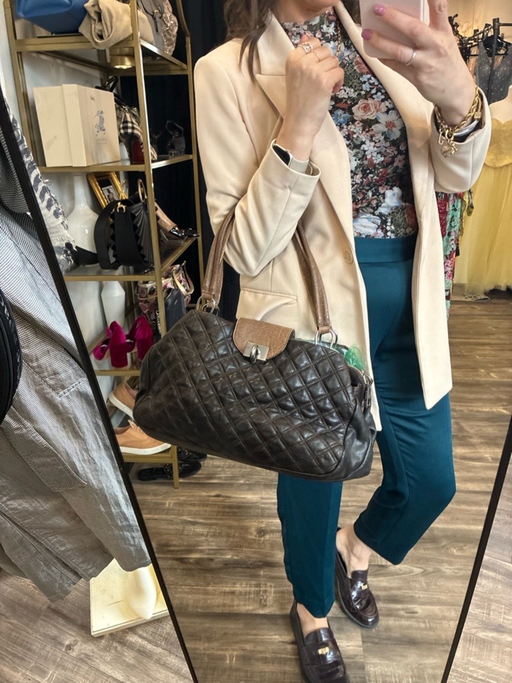 Marc Jacobs Quilted Brown Tote Bag with Contrast Handle - Picture 9 of 10
